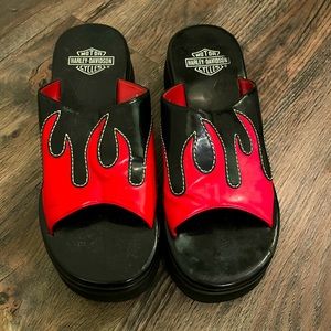 Harley Davidson Leather Flame Platform Sandals - Size 10